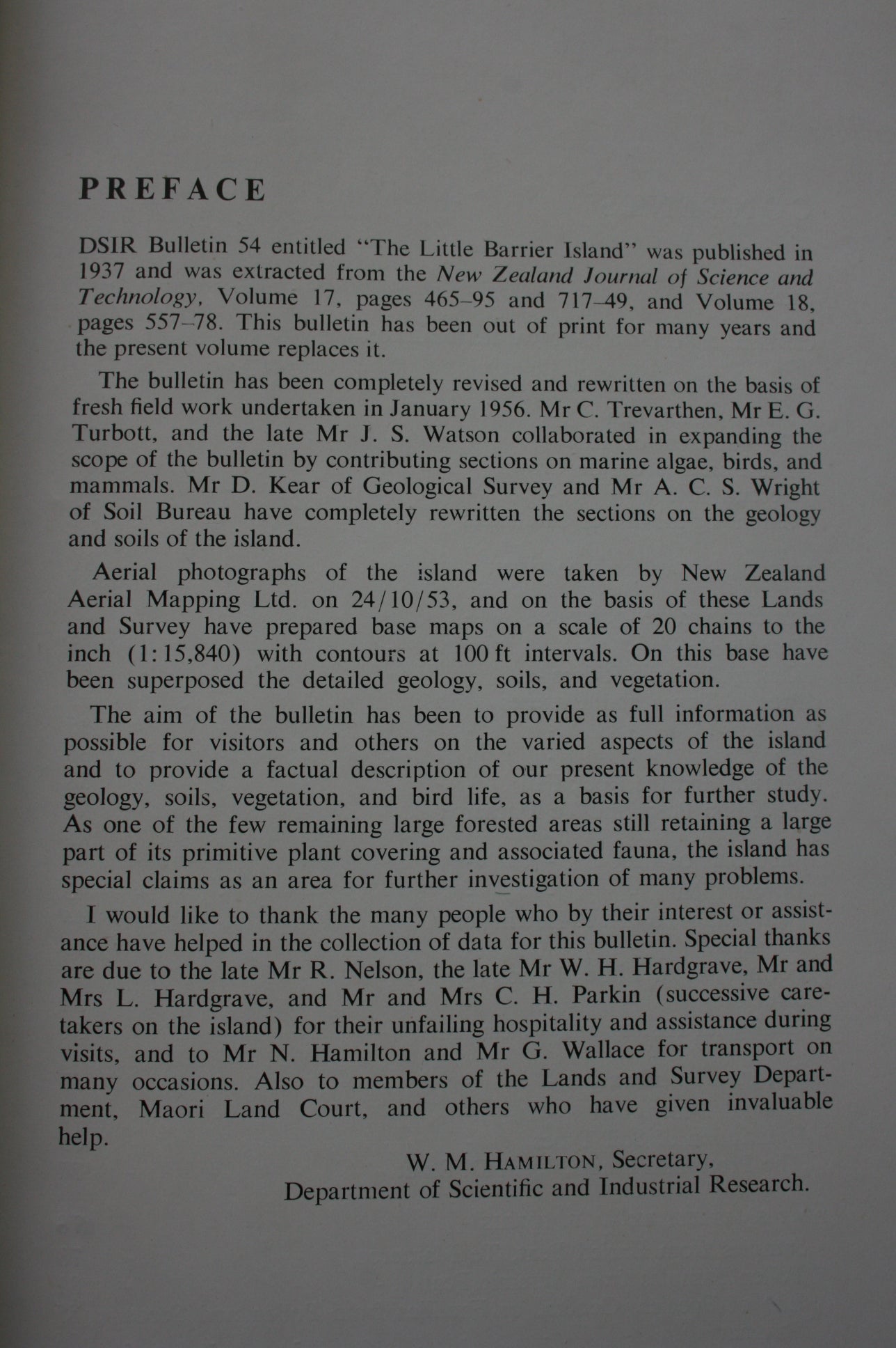 Little Barrier Island (Hauturu) New Zealand Department of Scientific and Industrial Research Bulletin 137. W N Hamilton