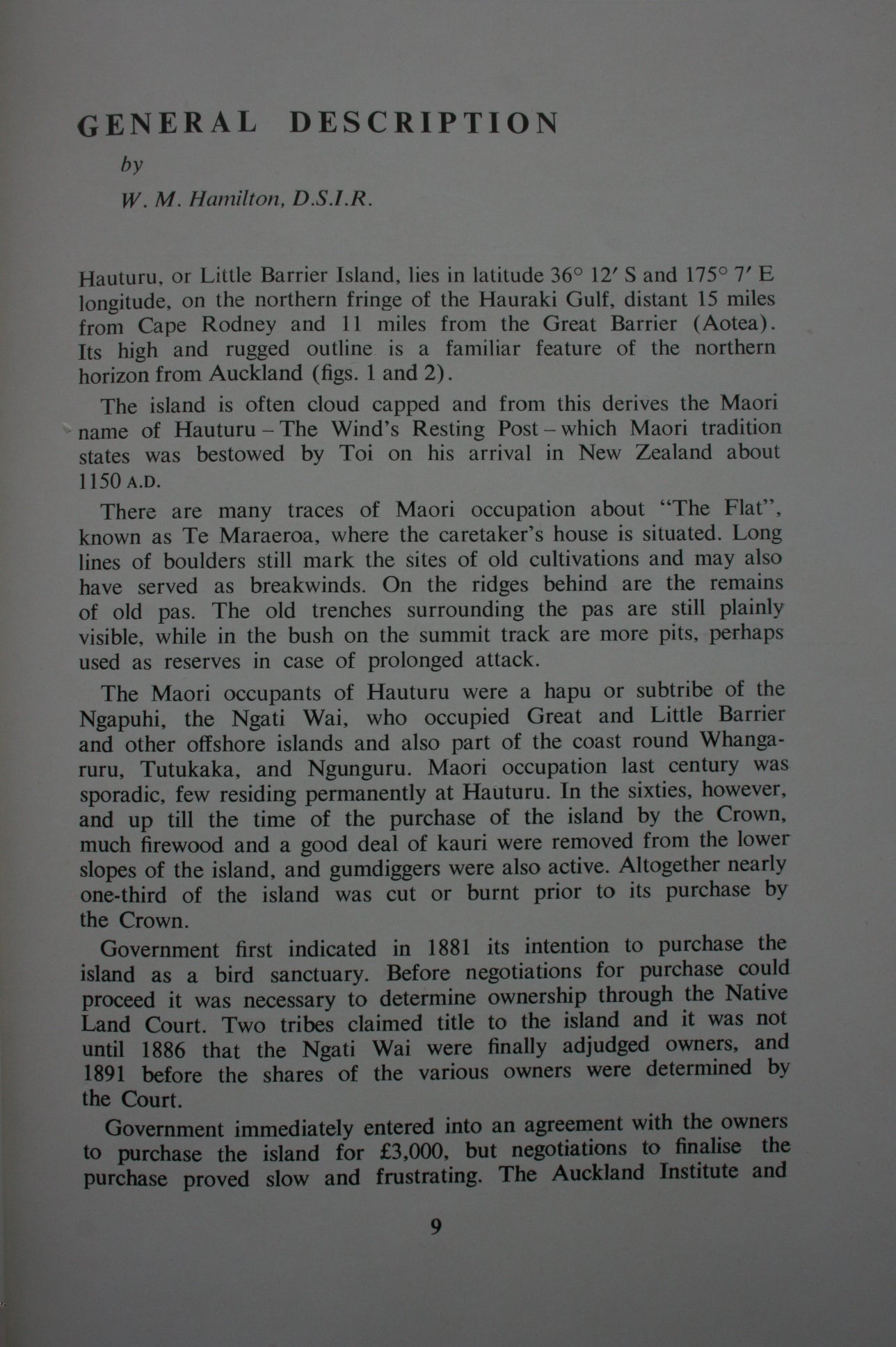 Little Barrier Island (Hauturu) New Zealand Department of Scientific and Industrial Research Bulletin 137. W N Hamilton