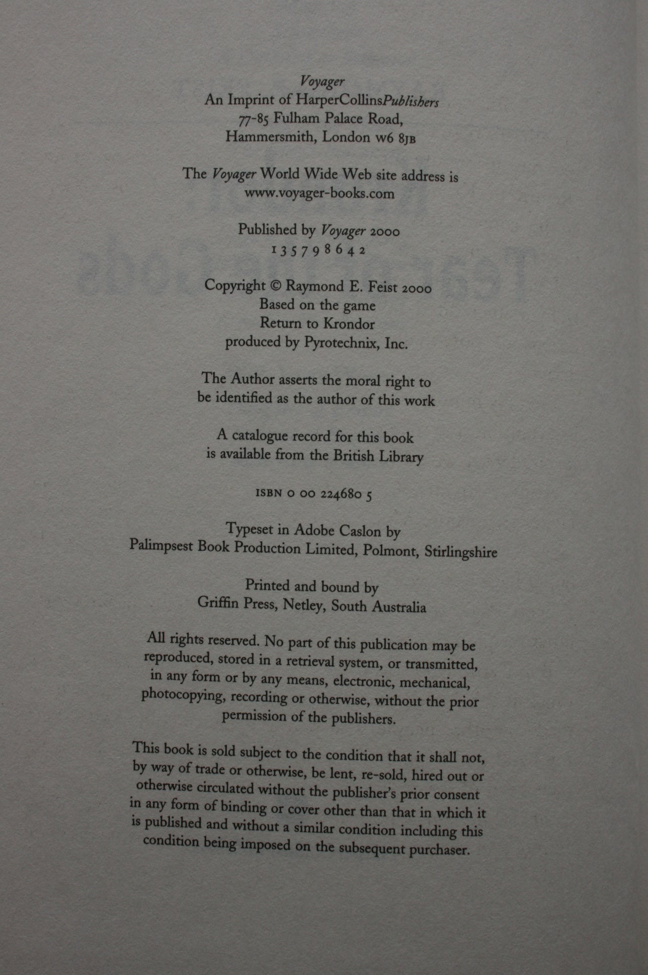Krondor Tear of the Gods By Raymond E. Feist. First edition, first printing