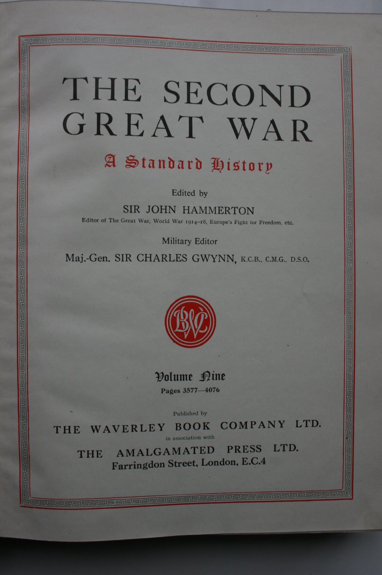 The Second Great War a Standard History 9 Volume Set. by Hammerton.