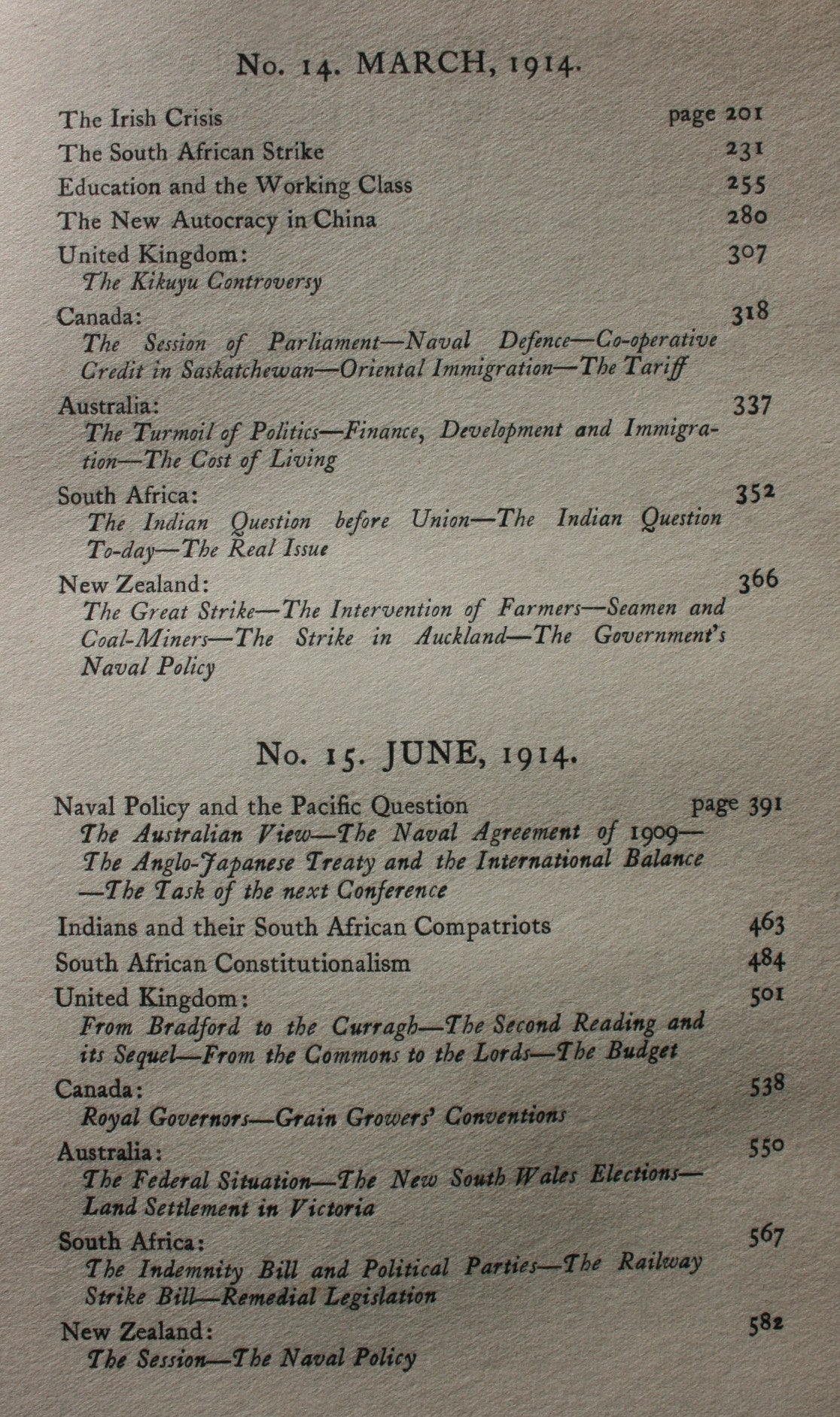 The Round Table. A Quarterly Review of the Politics of the British Empire. Special War Number. September, MCMXIV, No. 16.