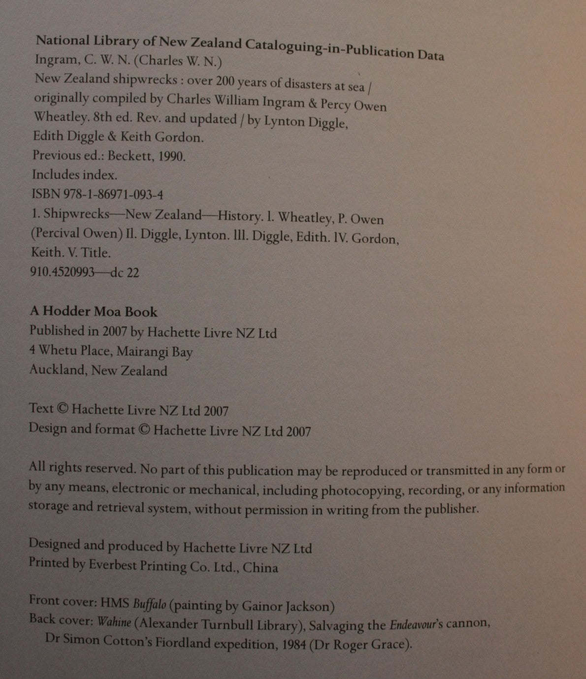 New Zealand Shipwrecks. Over 200 Years of Disasters at Sea. 8th edition