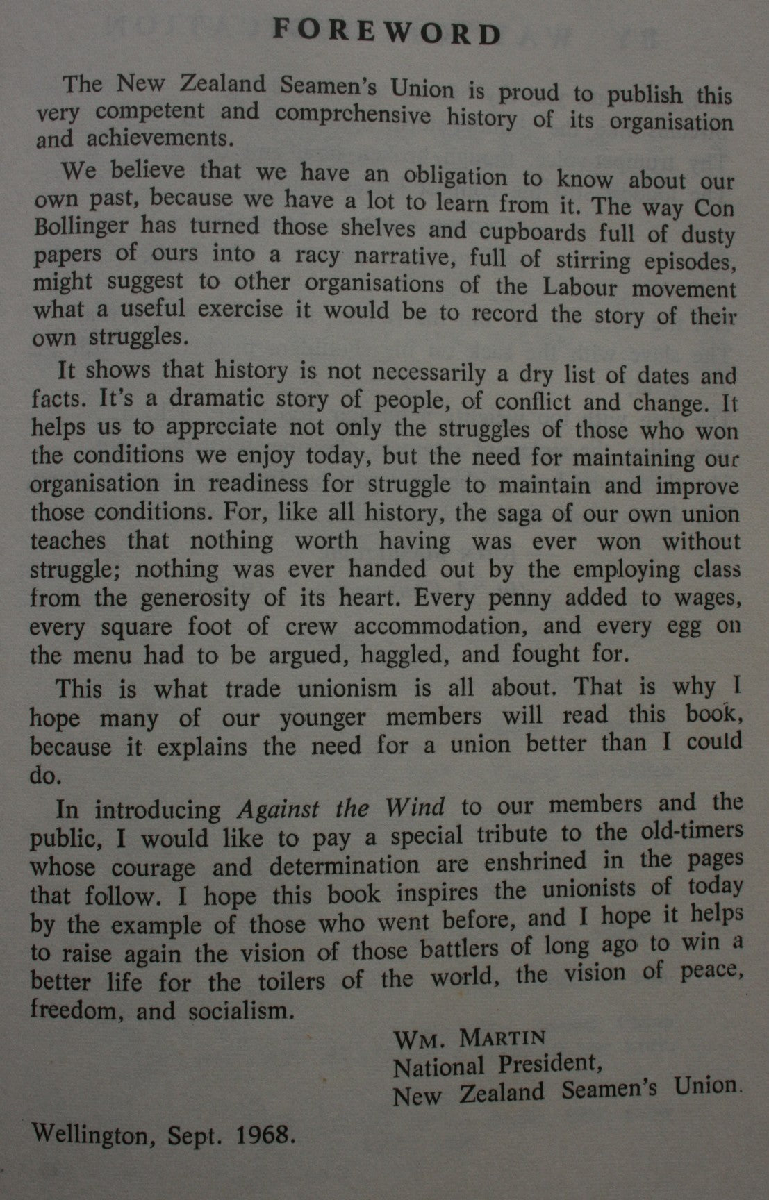 Against the Wind: The Story of the New Zealand Seamen's Union. By Conrad Bollinger.