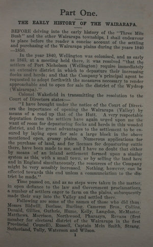 Three Mile Bush : an early history of the Wairarapa and settlements from 1840 to time of settlement, and Carterton from 1857 to date, etc. etc. BY Warwick Lawrence.