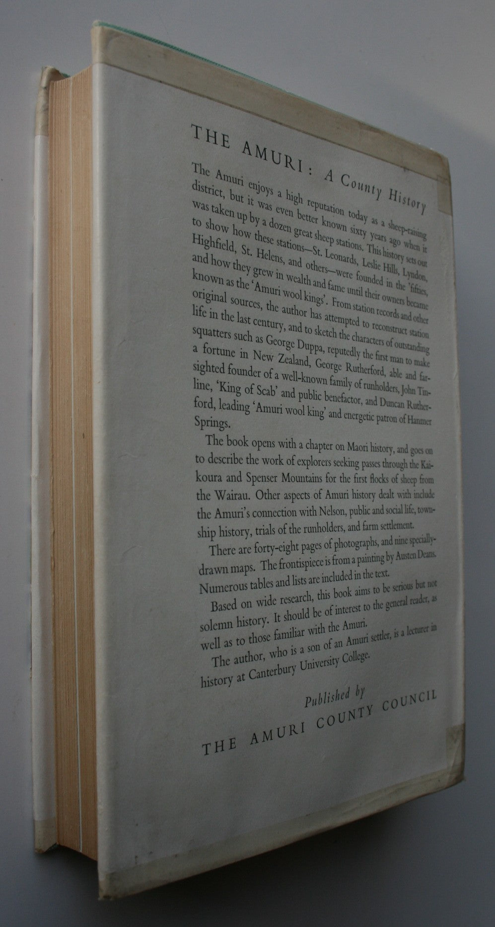 The Amuri, A County History. FIRST EDITION 1956. By W. J. Gardner