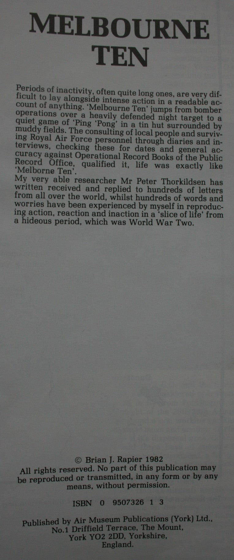 Melbourne Ten. By Brian J. Rapier