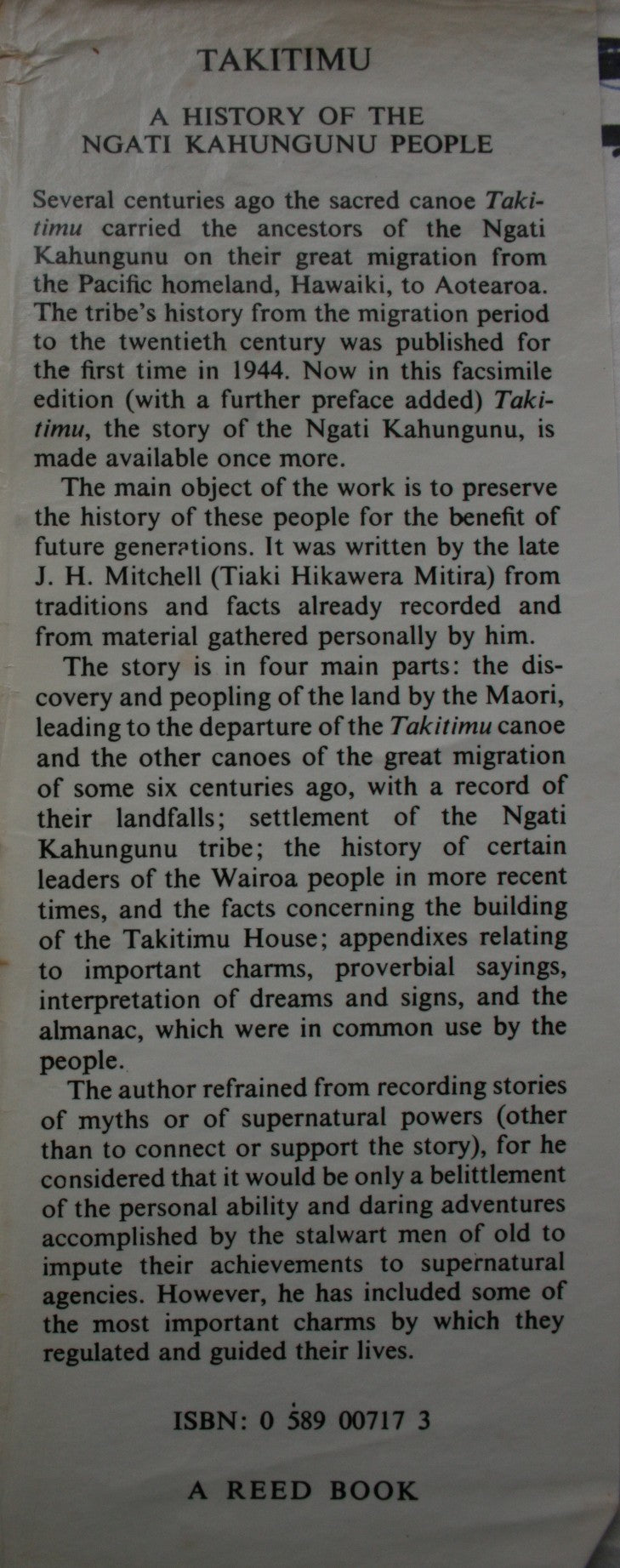 Takitimu: A History of the Ngati Kahungunu People. By Mitchell, J. H. (Tiaki Hikawera Mitira)