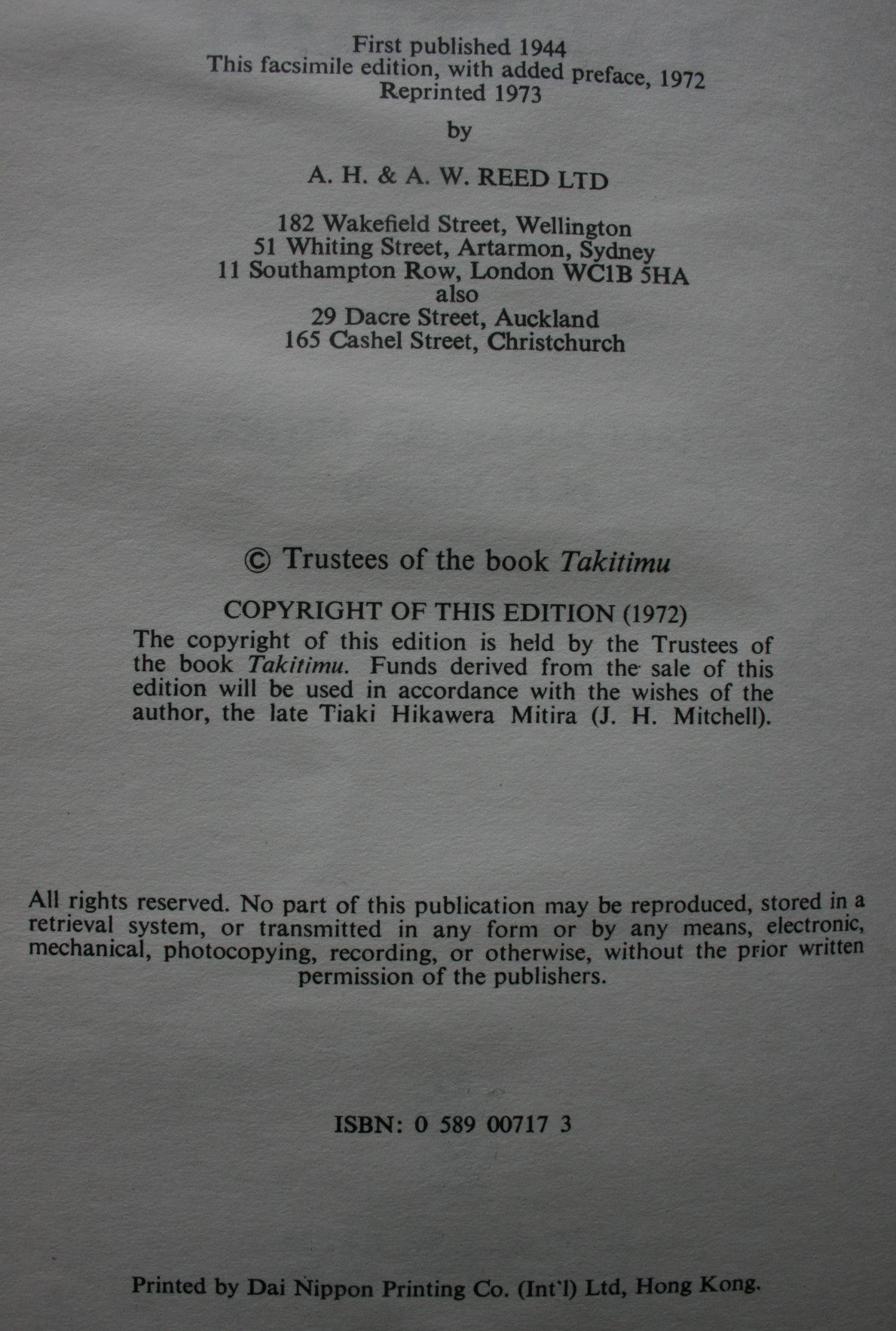 Takitimu: A History of the Ngati Kahungunu People. By Mitchell, J. H. (Tiaki Hikawera Mitira)
