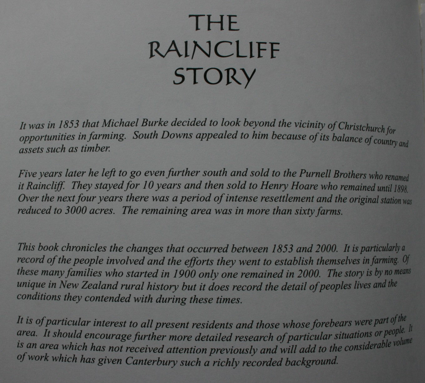 The Raincliff Story. By Edward J Parr and David G Reynolds
