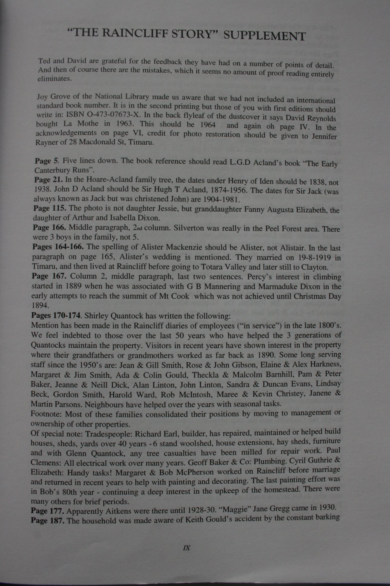 The Raincliff Story. By Edward J Parr and David G Reynolds