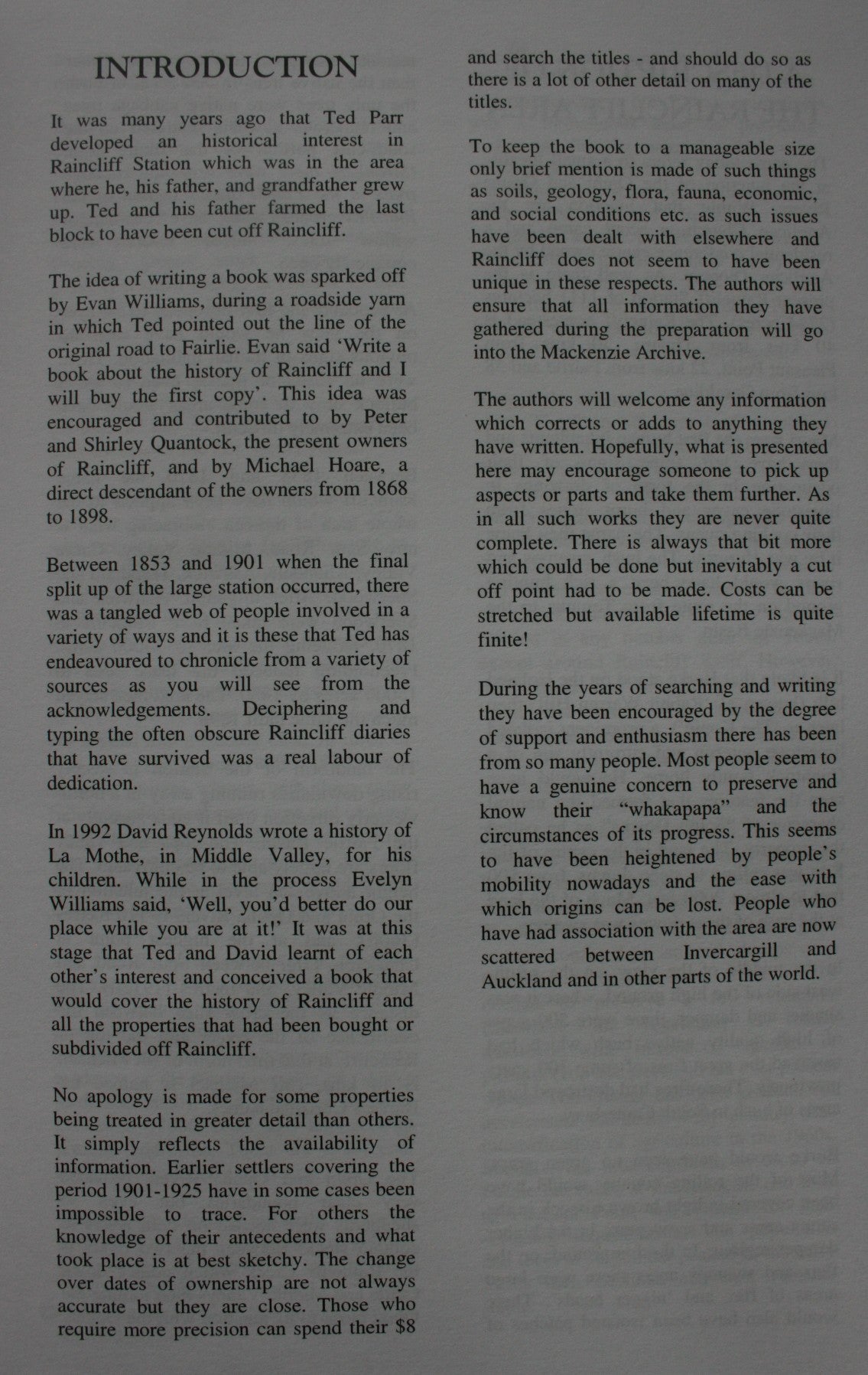 The Raincliff Story. By Edward J Parr and David G Reynolds