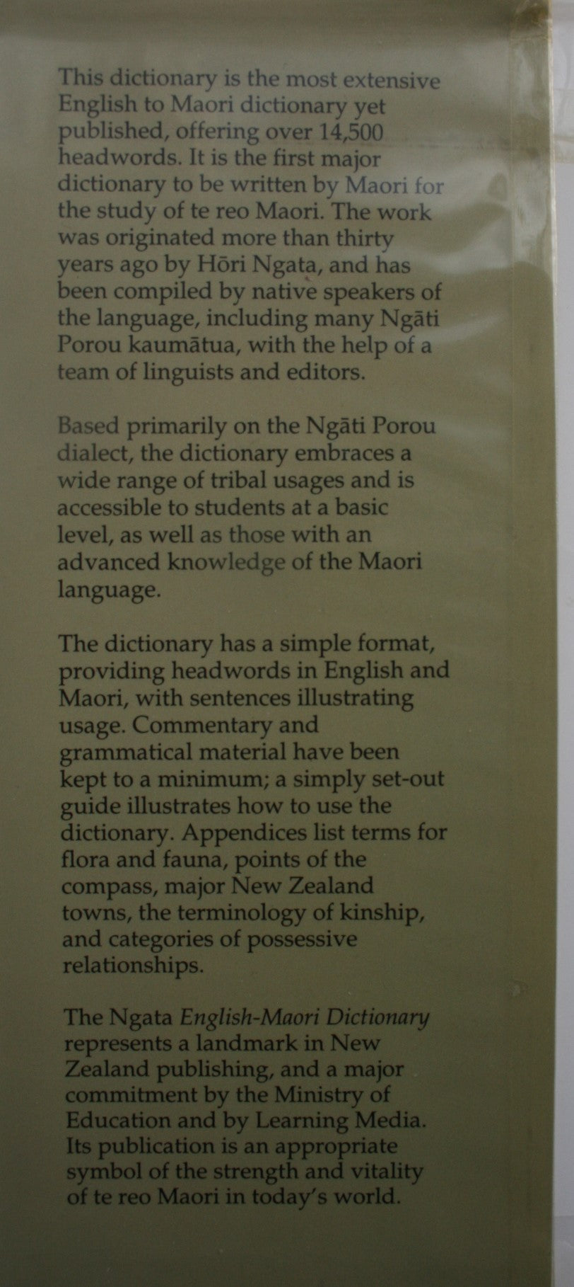 Ngata Dictionary English-Maori Dictionary By H.M. Ngata. Very scarce in hardback.