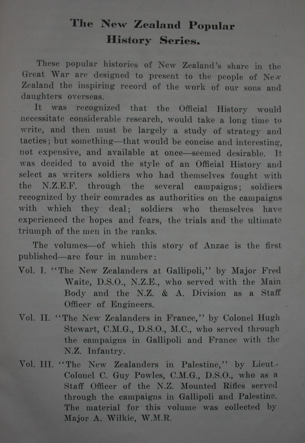 New Zealanders at Gallipoli. FIRST EDITION 1919. By Major Fred Waite