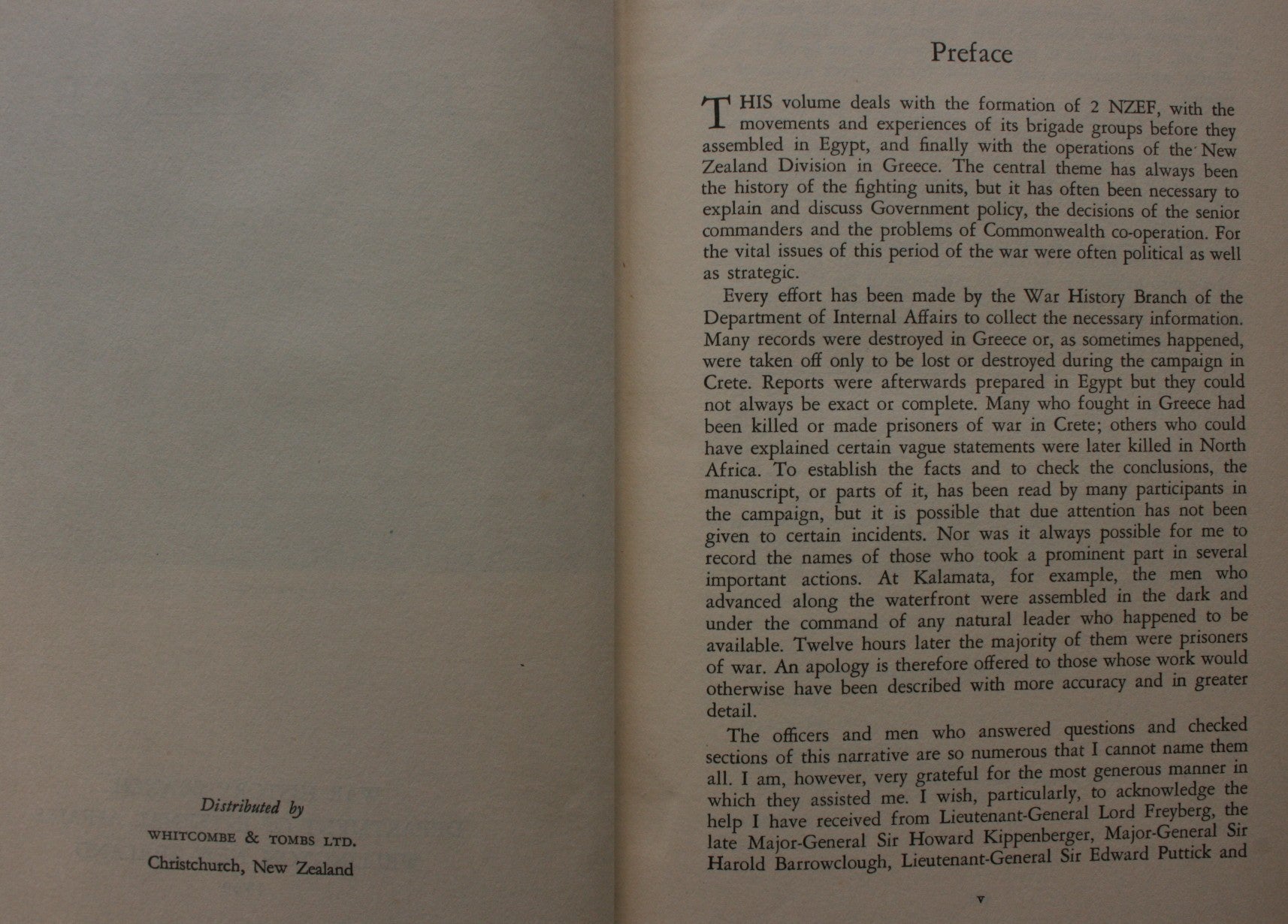 To Greece. Official History of New Zealand in the Second World War, 1939-45 By W. G McClymont.