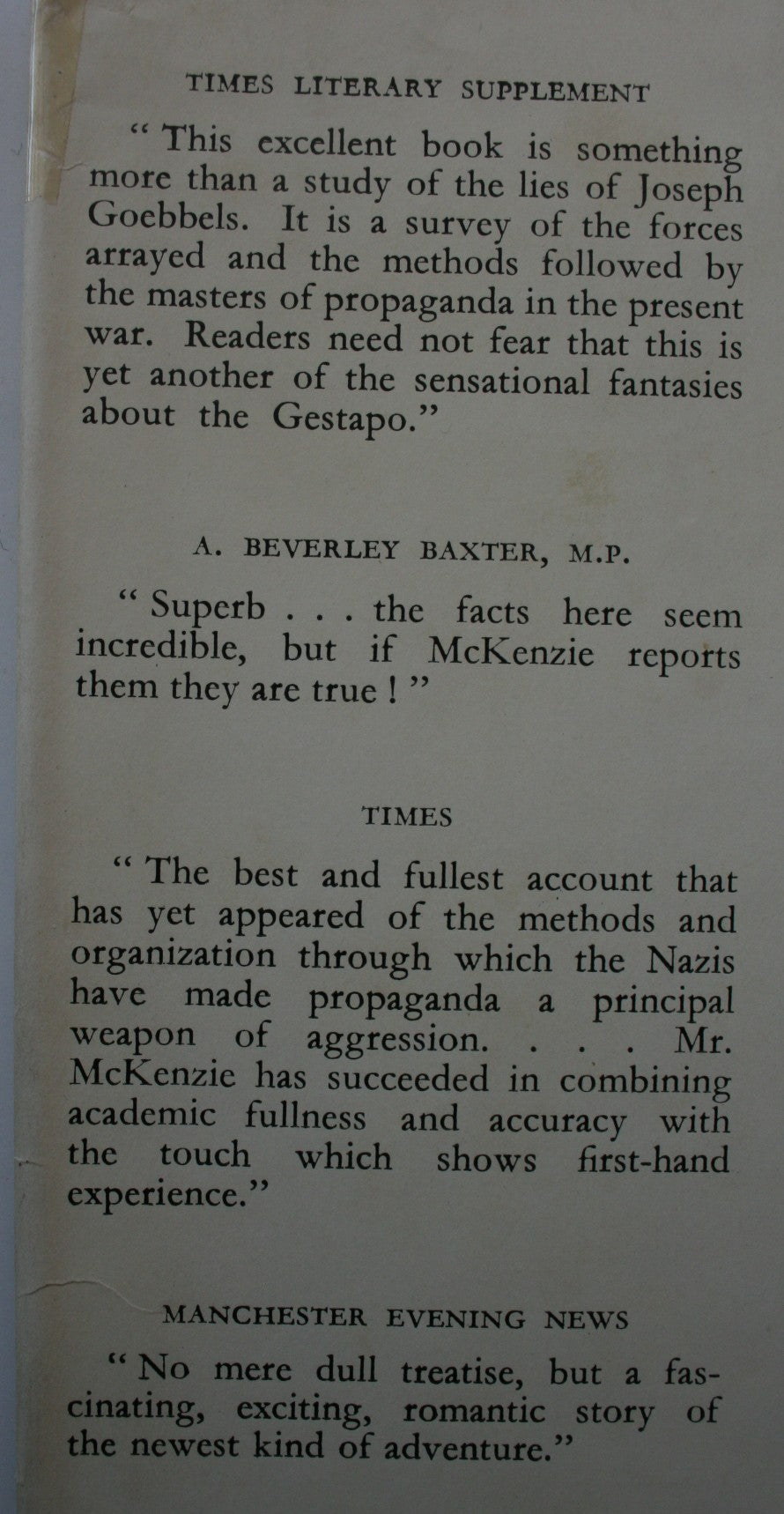 HERE LIES GOEBBELS 'The truth about German propaganda'. By Veron McKenzie.