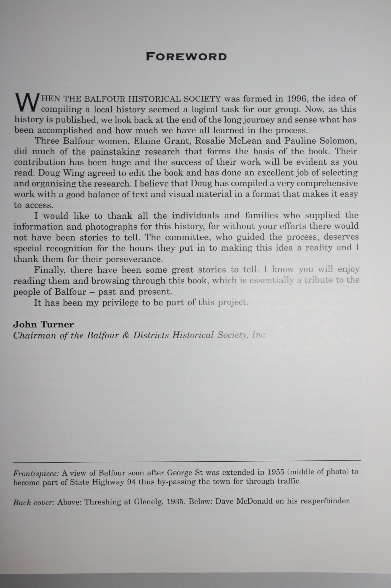 Balfour Pioneers to Present by Doug Wing. SIGNED BY AUTHOR