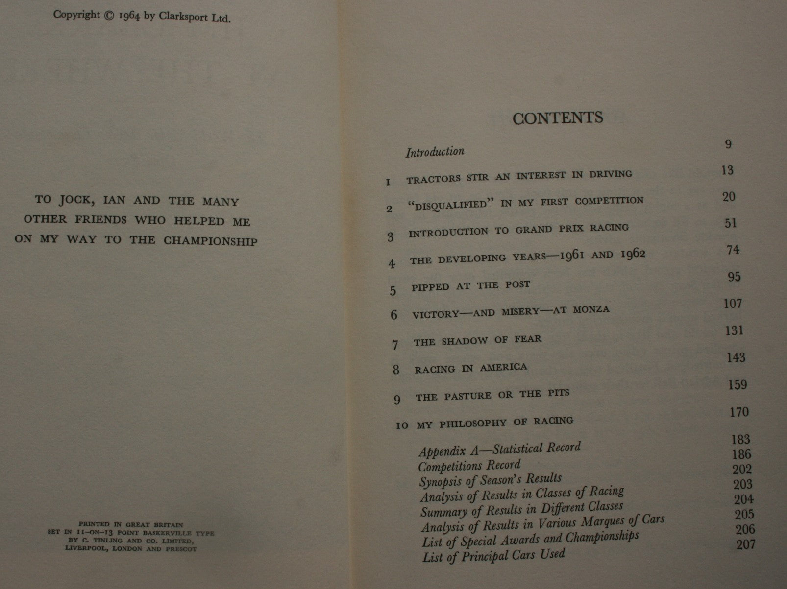 Jim Clark at the Wheel: The world motor racing champion's own story by Jim Clark. 1964, First Edition, first printing.