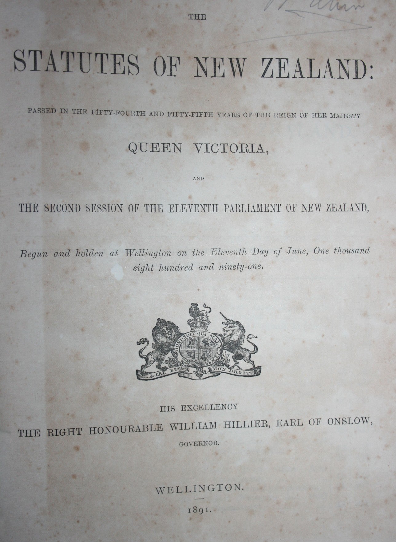 The Statutes of New Zealand: Passed in the Fifty-Fifth Year of the Reign of Her Majesty Queen Victoria