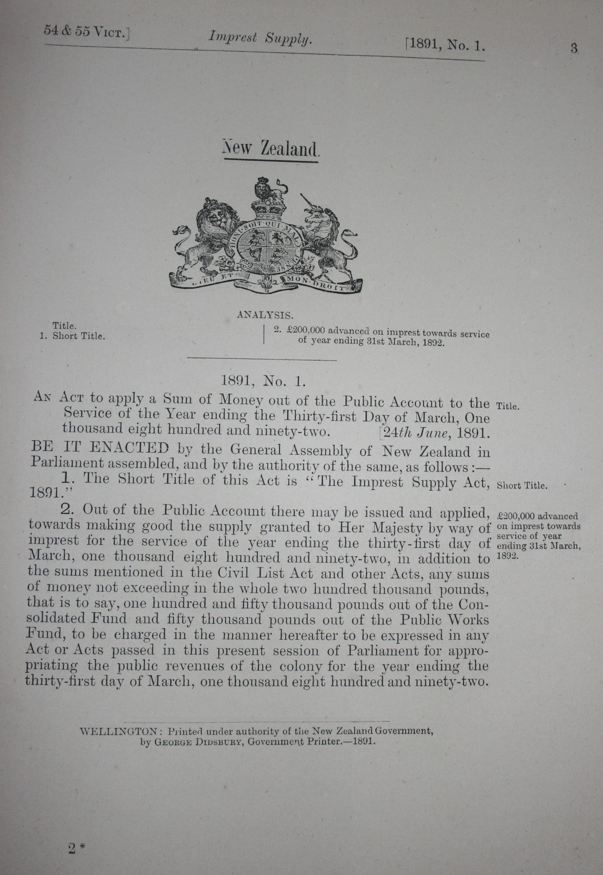 The Statutes of New Zealand: Passed in the Fifty-Fifth Year of the Reign of Her Majesty Queen Victoria