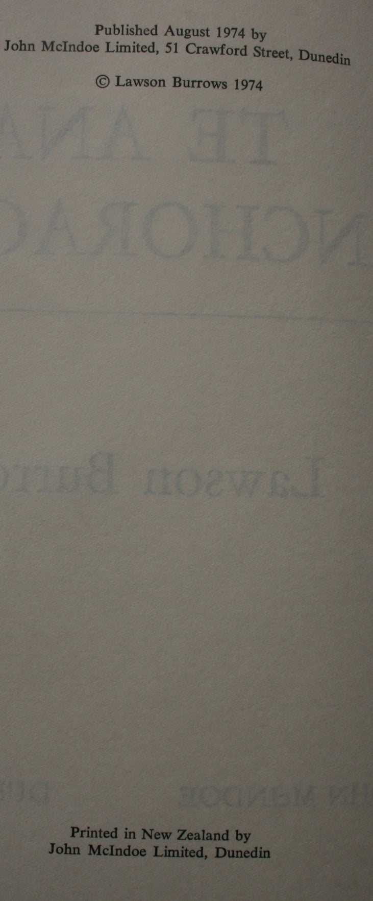 Te Anau Anchorage. LAWSON BURROWS. Hardback first edition