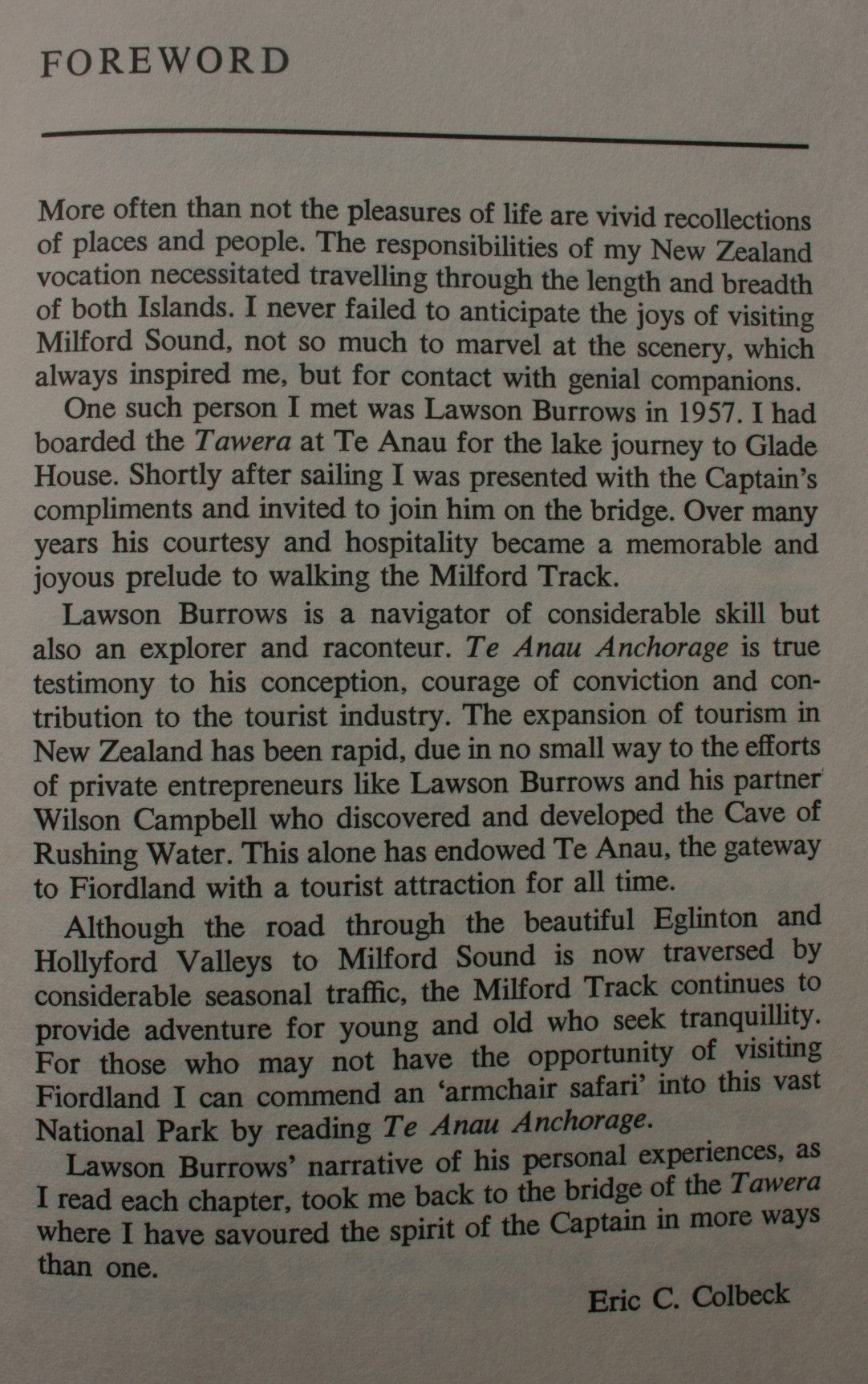 Te Anau Anchorage. LAWSON BURROWS. Hardback first edition