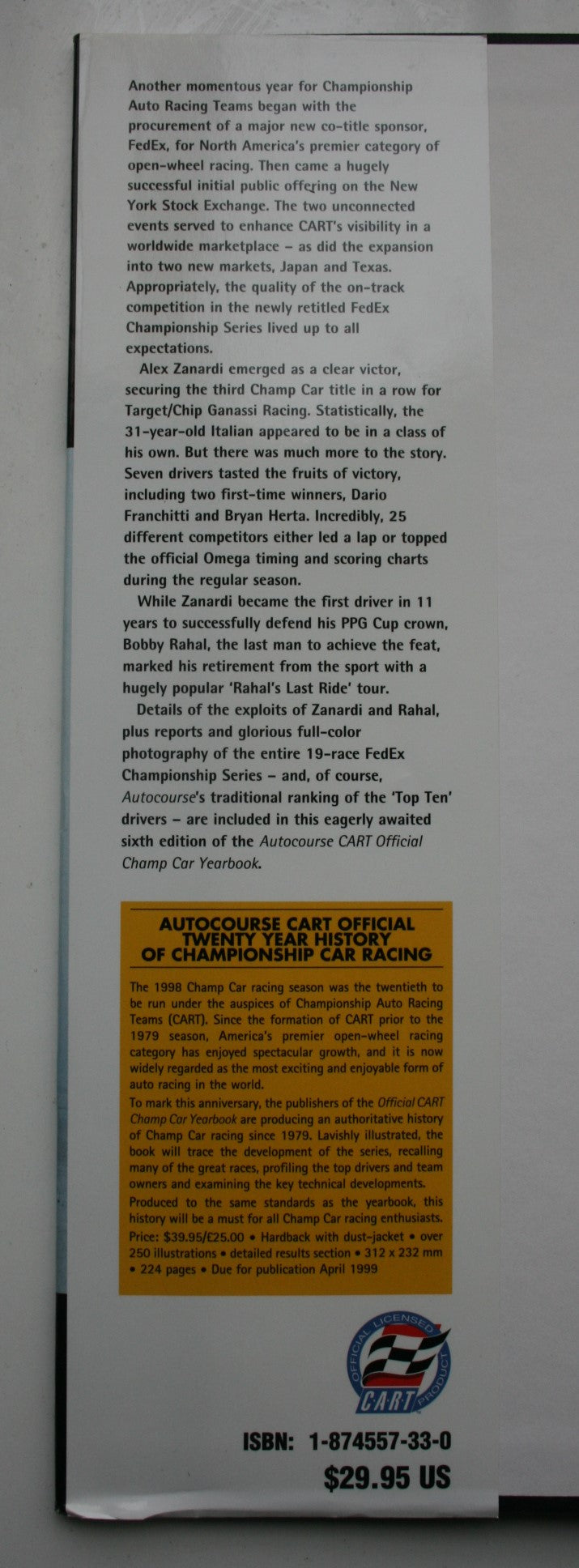 Autocourse CART Official Champ Car Yearbook 1998-99 By Jeremy Shaw (Volume editor).