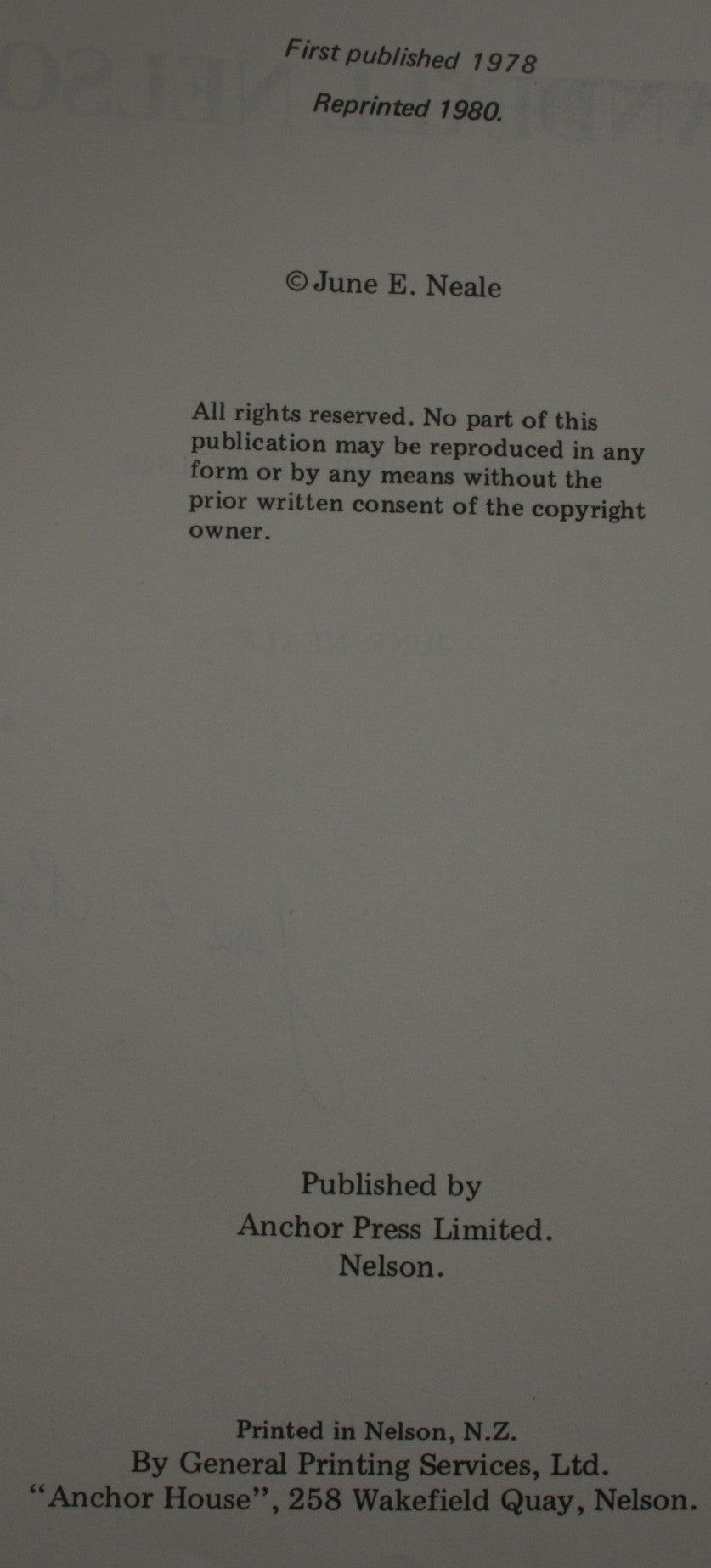 Landfall Nelson By Sailing Ship 1642 - 1842 By June E Neale. SIGNED BY AUTHOR