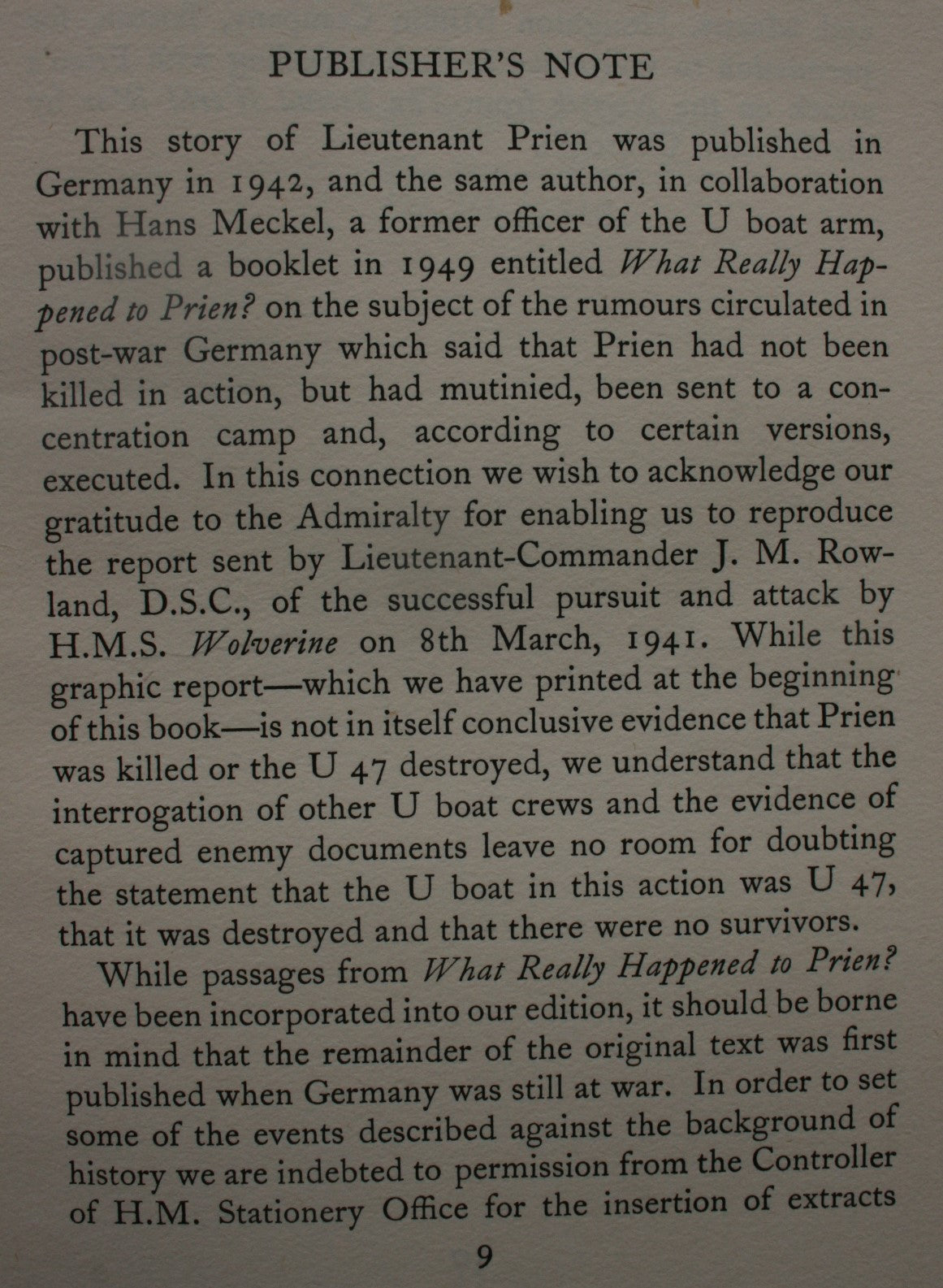 Enemy Submarine: The Story of Gunther Prien, Captain of U47. By Wolfgang Frank