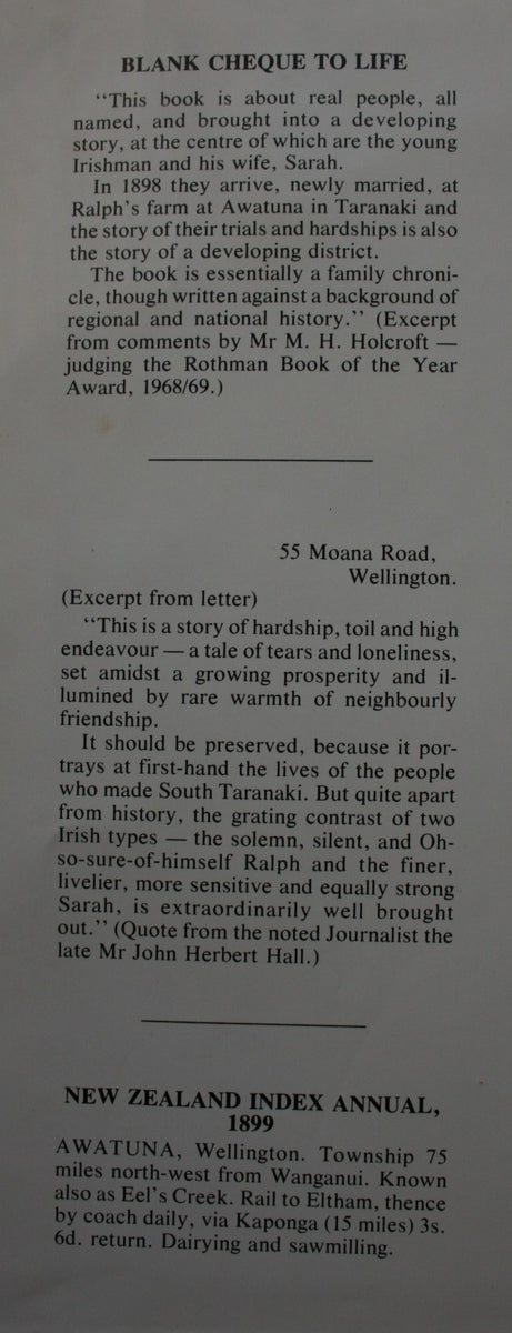 Cheque Life Blank Cheque To Life : A Taranaki Pioneering Story, Factual, Biographi ...