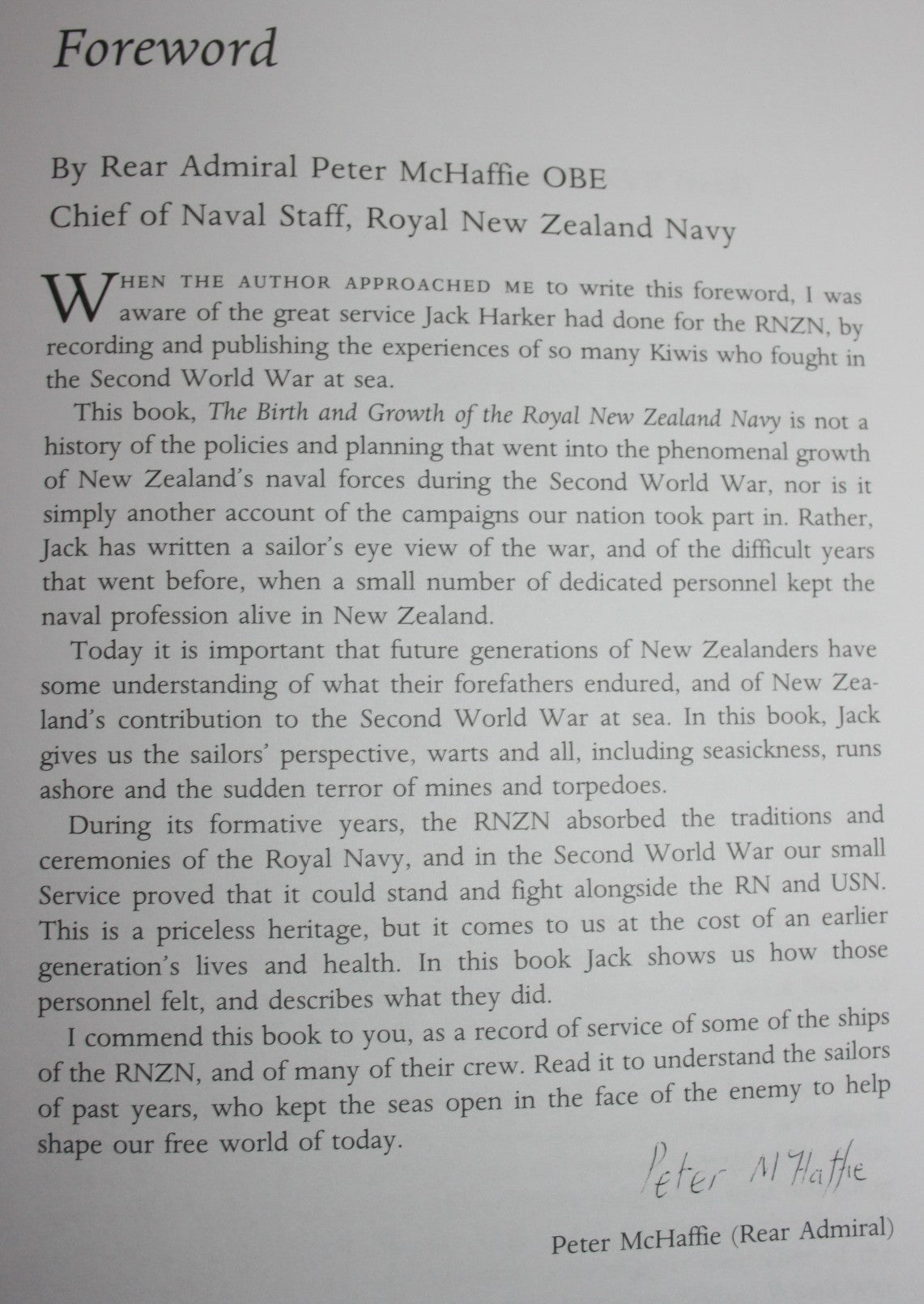 The Birth and Growth of ­the Royal New Zealand Navy By Jack S. Harker. SIGNED BY AUTHOR, plus SIGNED letter and signed bookplate. VERY RARE.
