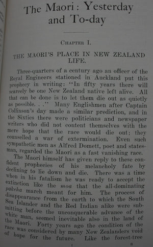 The Maori, Yesterday and Today. BY James Cowan. 1930, FIRST EDITION. VERY SCARCE