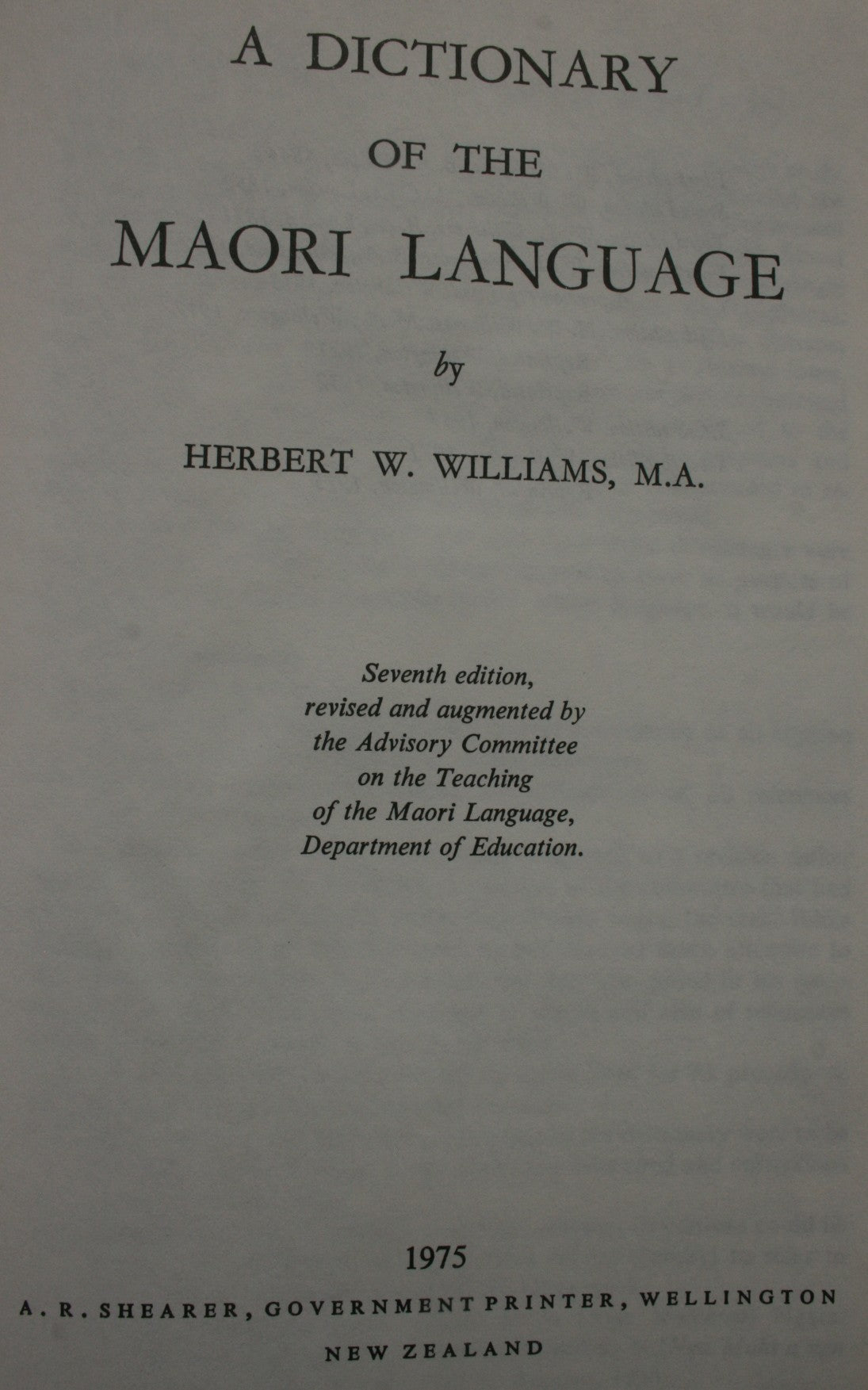 A Dictionary of the Maori Language. By Herbert W. William