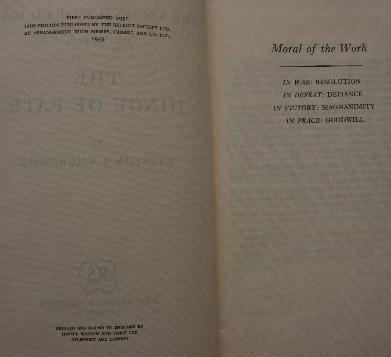 The Second World War. Volumes 1 - 6. by Winston S. Churchill.