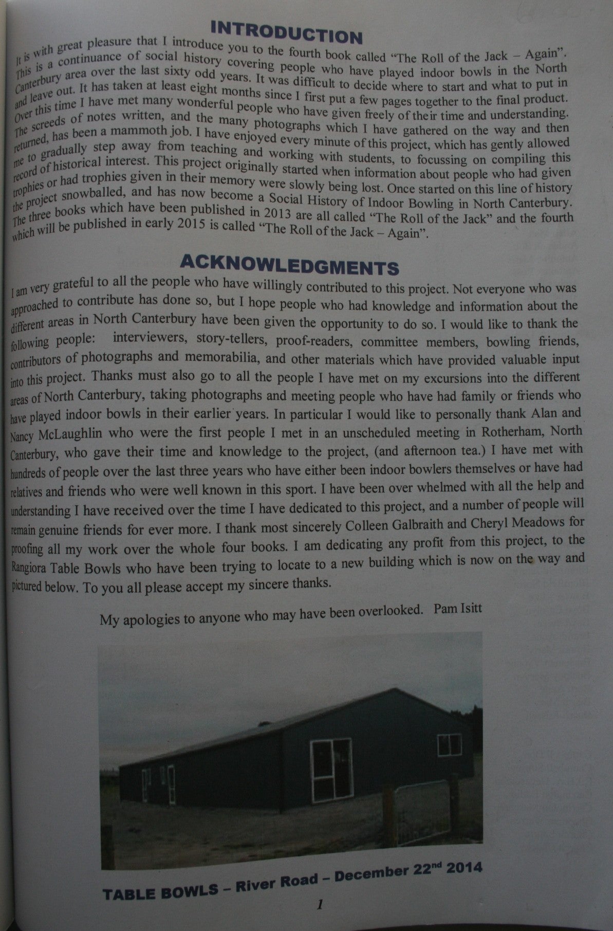 The Roll of the Jack - Again. Social History Indoor Bowling North Canterbury 1952 - 2015 by Pam Isitt.