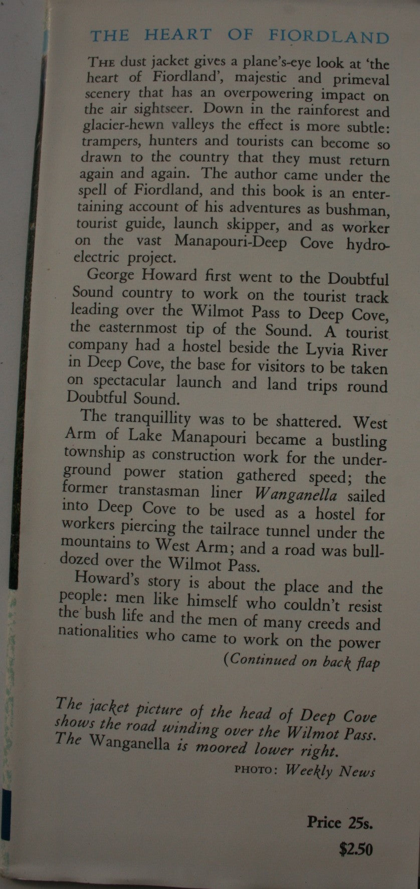 The Heart of Fiordland. FIRST EDITION 1966 By George A. Howard