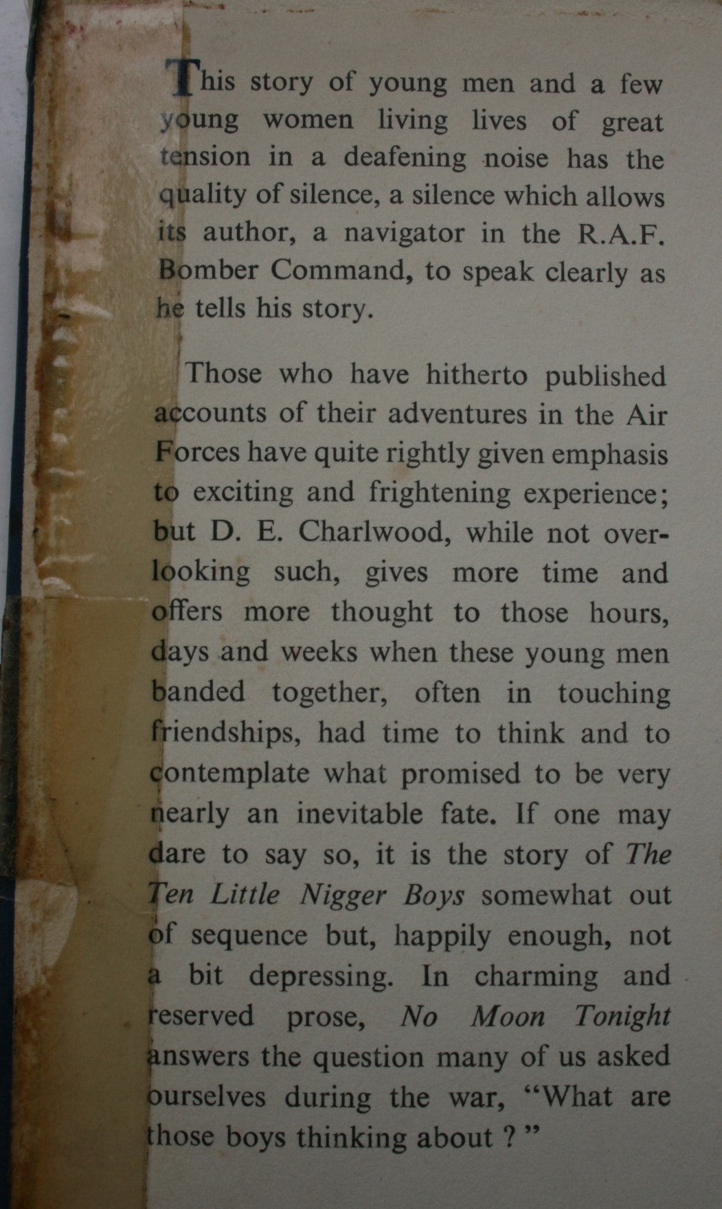 No Moon Tonight. (1956, First Edition), Bomber Command. By D. E. Charlwood