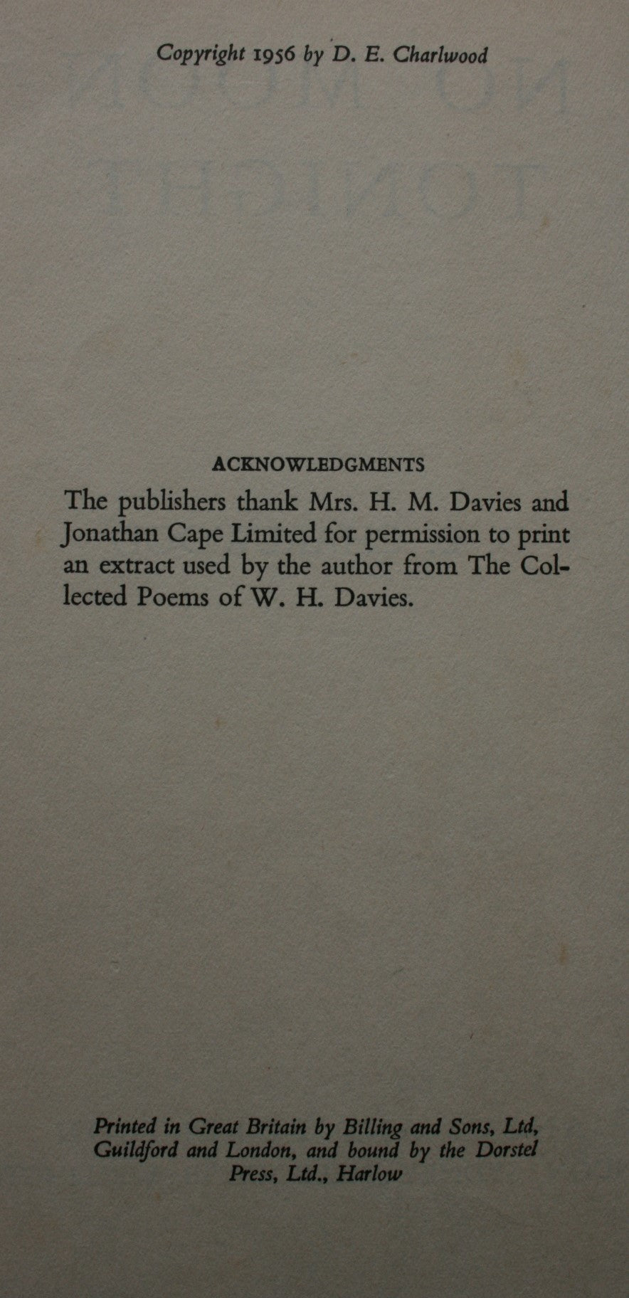 No Moon Tonight. (1956, First Edition), Bomber Command. By D. E. Charlwood