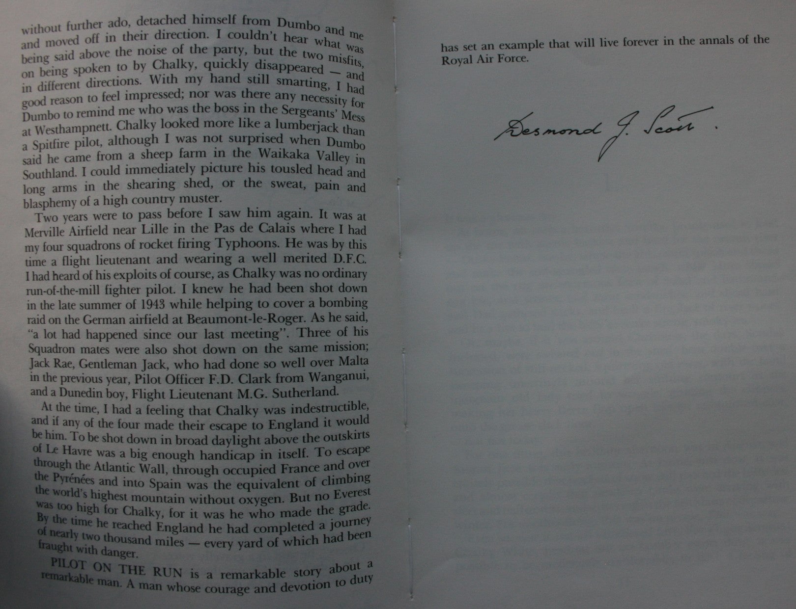 Pilot on the Run, The Epic Escape From Occupied France of Flight Sergeant L.S.M. "Chalky" White, RNZAF. (Spitfire pilot) By Errol Brathwaite.