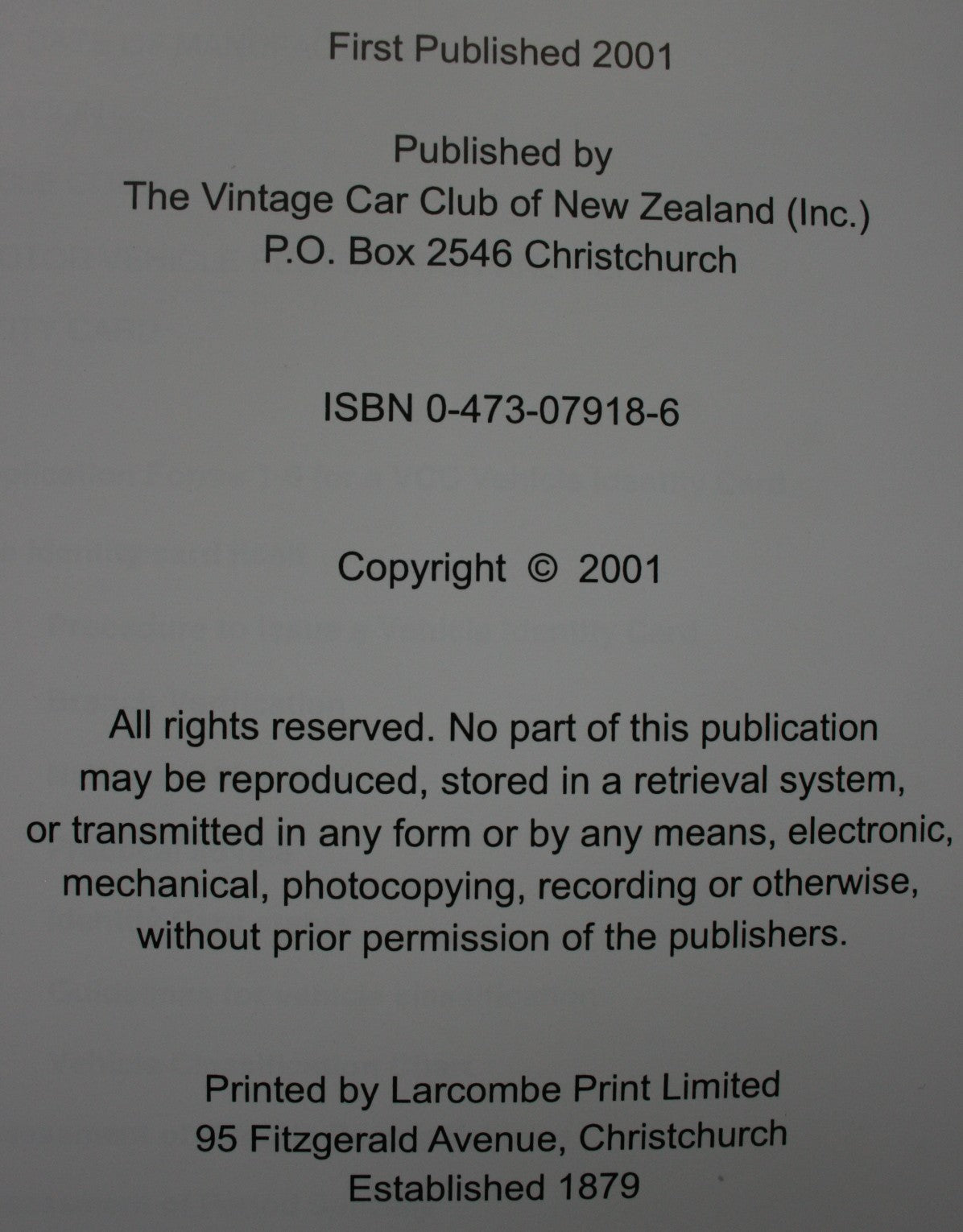 The Repair & Restoration Technical Manual 2001. Vintage Car Club of New Zealand.