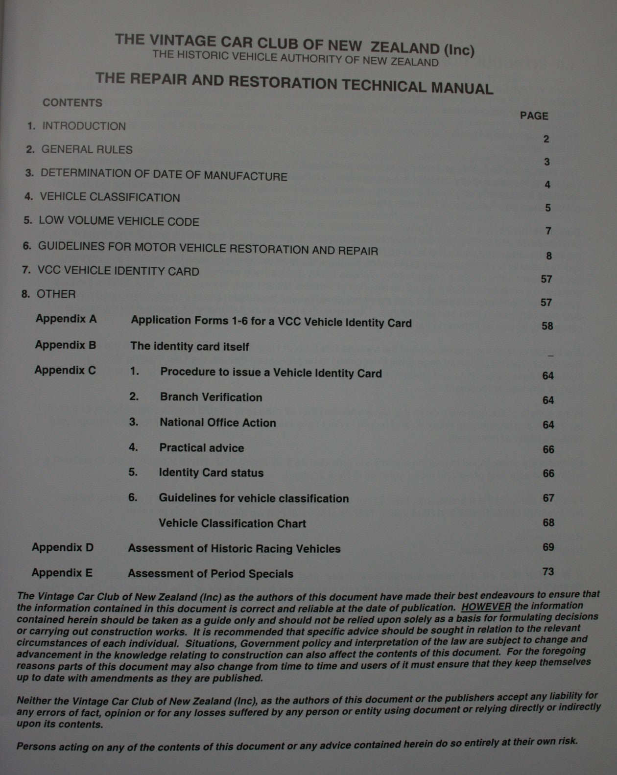 The Repair & Restoration Technical Manual 2001. Vintage Car Club of New Zealand.