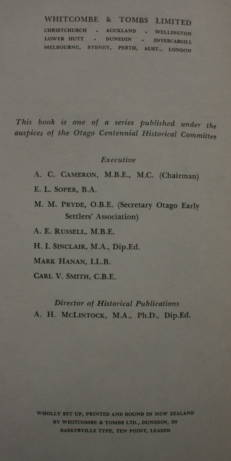 Northern Approaches A history of Waitati, Waikouaiti, Palmerston, Dunback, Moeraki, Hampden and surrounding districts by C W S Moore.  FIRST EDITION