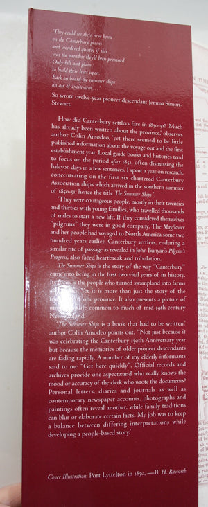 The Summer Ships. Being an Account of the First Six Ships Sent out From England by the Canterbury Association in 1850-1851 SIGNED BY AUTHOR Colin Amodeo. Postcard of two of Canterbury's first four ships enclosed.