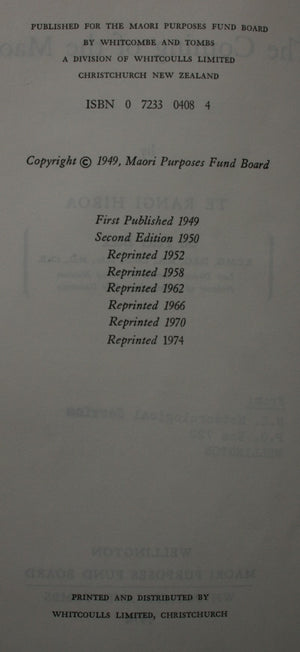 The Coming of the Maori By Te Rangi Hiroa. (Sir Peter Buck).