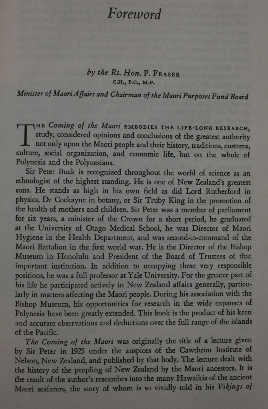 The Coming of the Maori By Te Rangi Hiroa. (Sir Peter Buck).