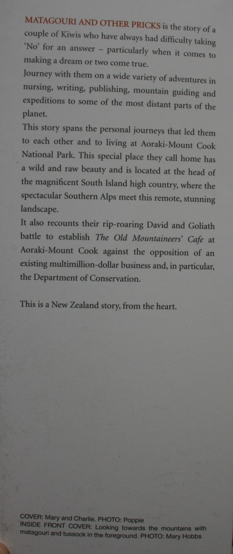 Matagouri And Other Pricks, The Journey to Aoraki-Mount Cook by Mary Hobbs.