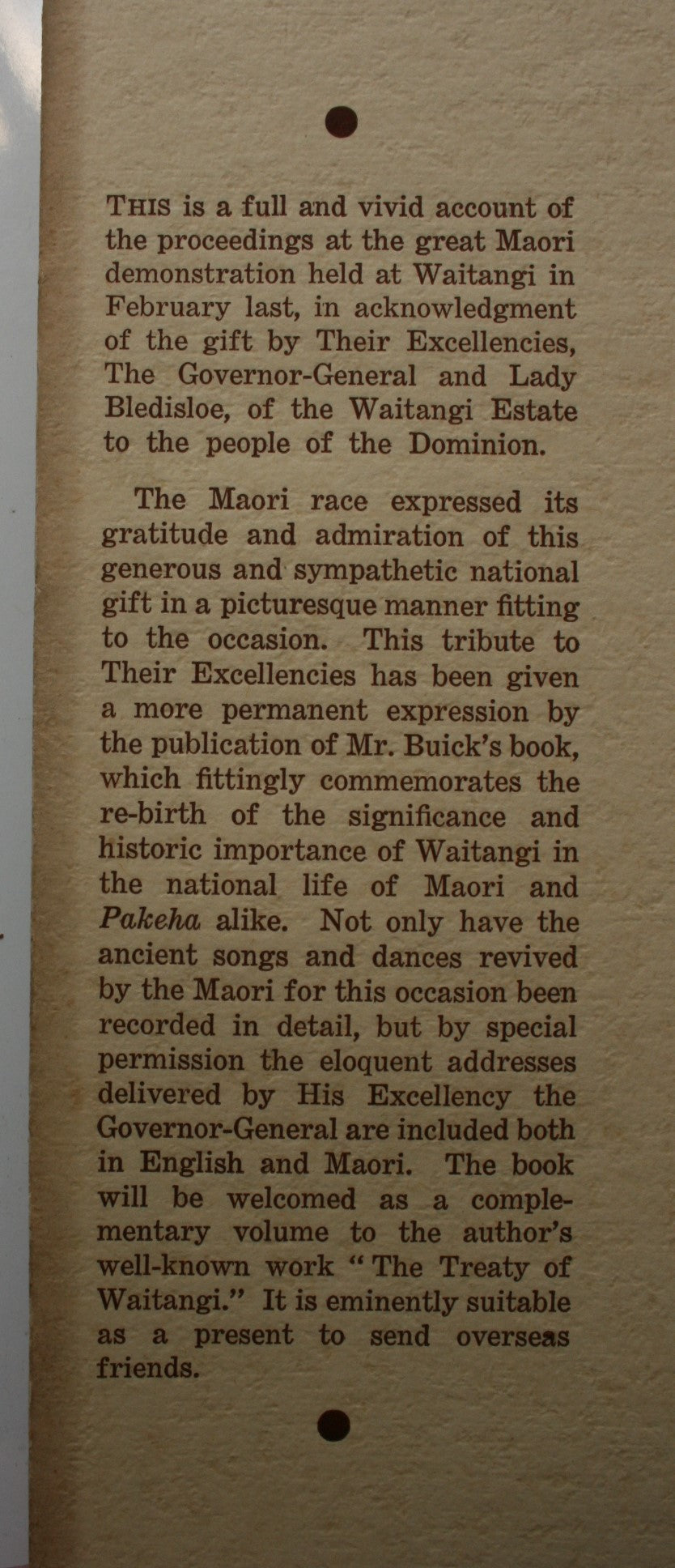 Waitangi Ninety-Four Years After by T. Lindsay Buick. 1934, first edition.