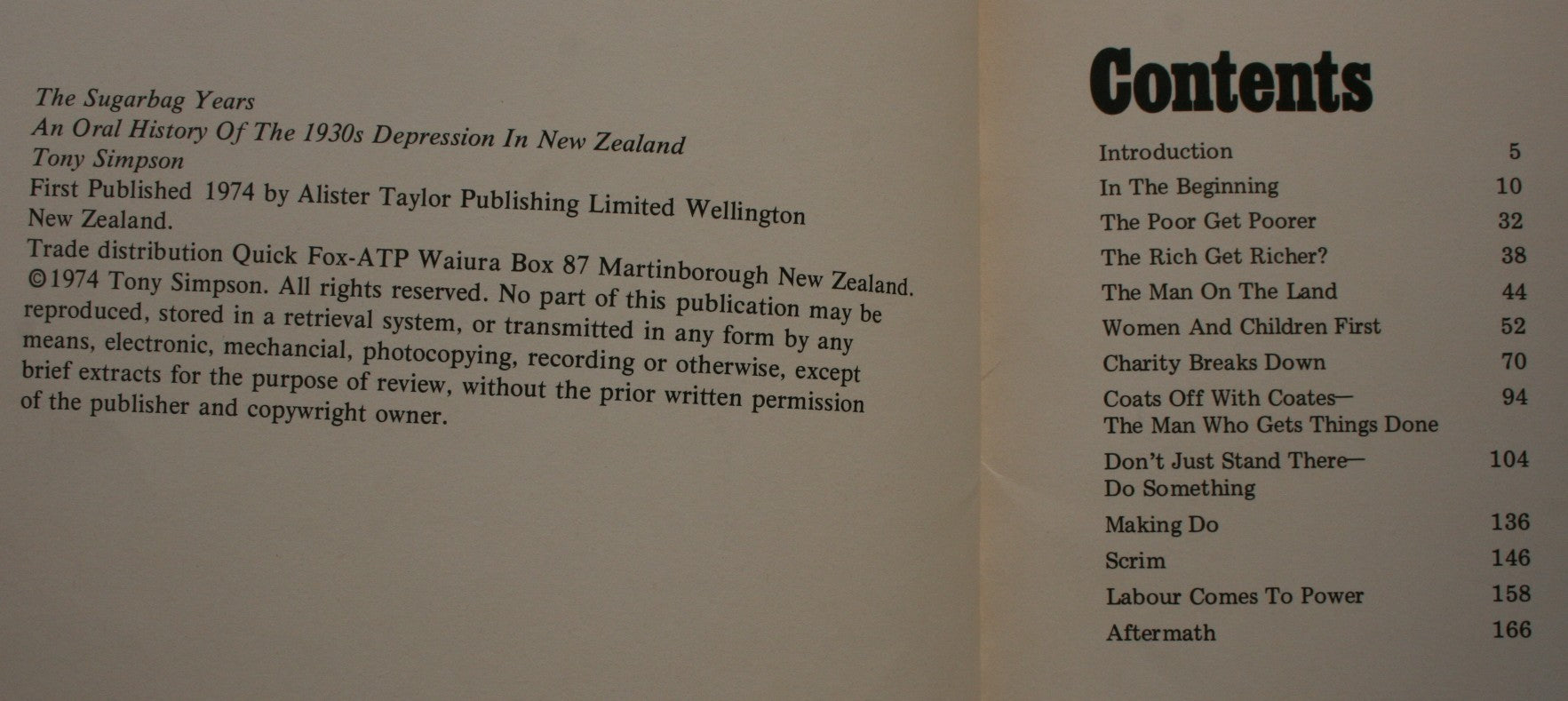 The Sugarbag Years: An Oral History of the 1930s Depression in New Zealand. By Tony Simpson.