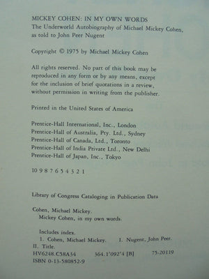 Mickey Cohen: In My Own Words - as told by John Peer Nugent. [Signed]