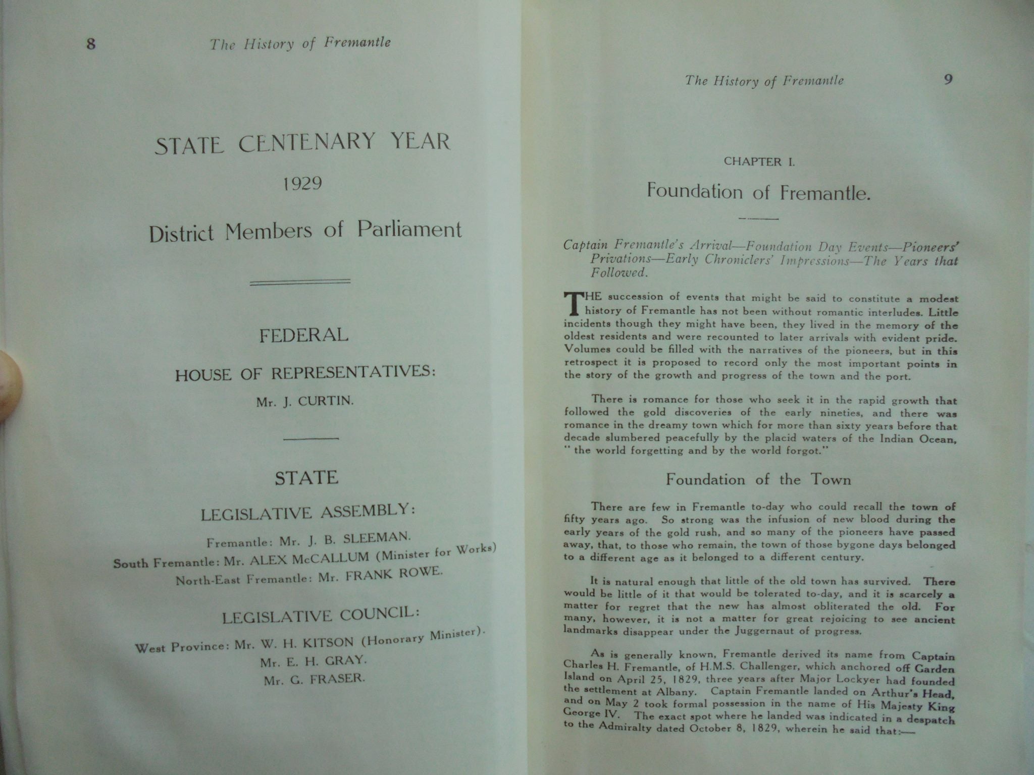 The History of Fremantle The Front Gate of Australia 1829-1929. By J. Hitchcock.