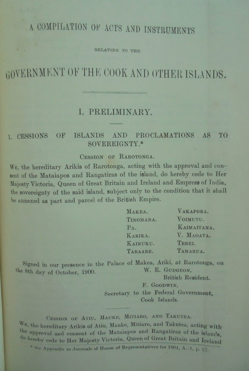 Compilation of Acts & Instruments Relating to the Government of the Cook Islands